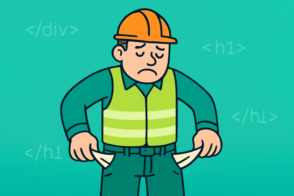 Construction manager with empty pockets from website costs. Green Ape Media do it better.